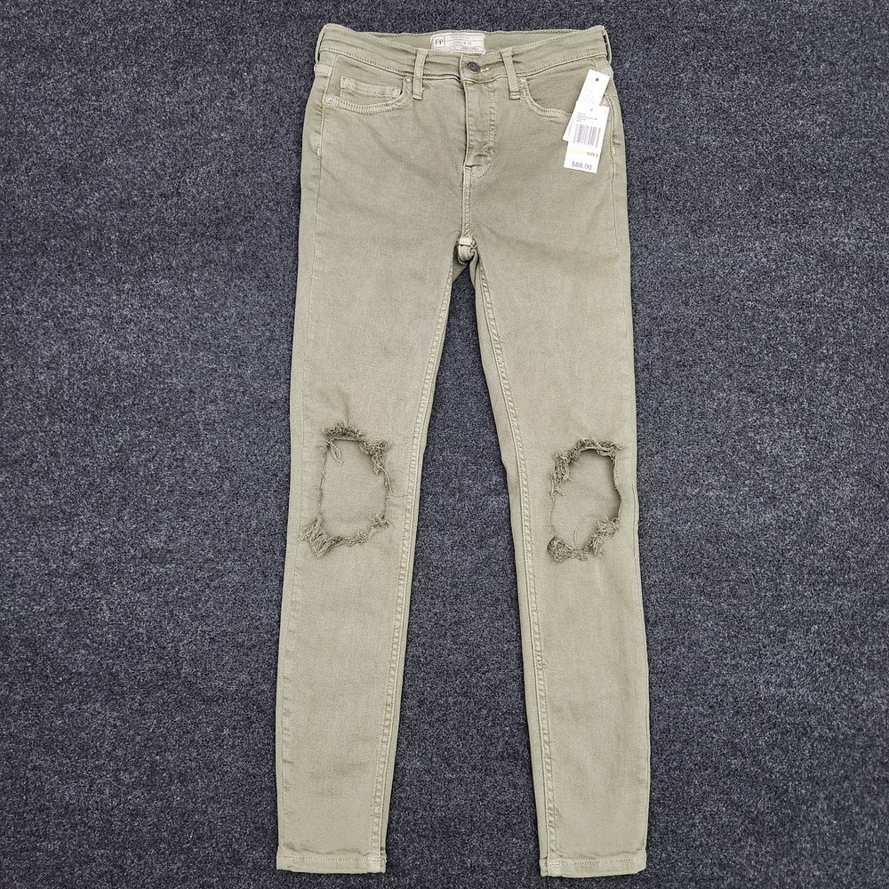 Free People Womens Size 26 Sage Green Stiletto Skinny Jeans Effortless Cool Boho